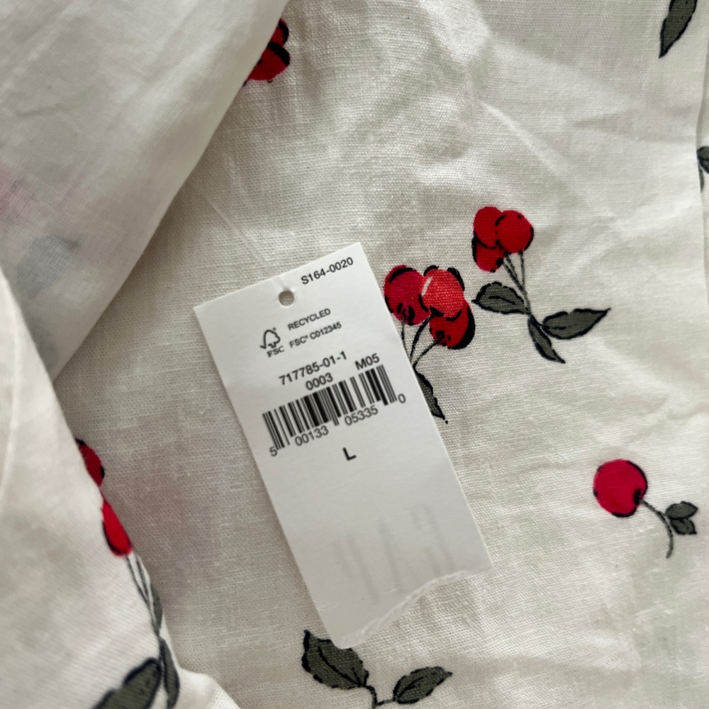 NWT GAP Linen Blwnd Cap Sleeve Mini Dress Back Zip Sz L CHERRIES off white $60 - Picture 9 of 12